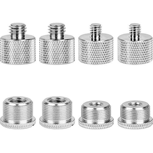 Mic Stand Adapter Set,8 Pcs Mic Thread Adapters-5/8 Female to 3/8 Male and 3/8 Female to 5/8 Male,5/8 Female to 1/4 Male and 1/4 Female to 5/8 Male-Screw Adapter for Microphone Stand Boom Arm-Silver - color: Silver