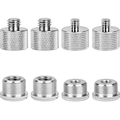 Mic Stand Adapter Set,8 Pcs Mic Thread Adapters-5/8 Female to 3/8 Male and 3/8 Female to 5/8 Male,5/8 Female to 1/4 Male and 1/4 Female to 5/8 Male-Screw Adapter for Microphone Stand Boom Arm-Silver - color: Silver