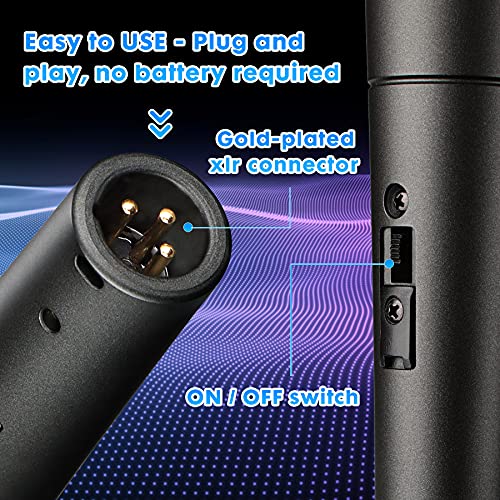 Perrycom Professional Dynamic Vocal Microphone with On and Off Switch, Cardioid Handheld Metal Mic for Singing, Compatible with AMP/Speaker/Mixer,Black Clip,XLR Gold-Plating Conn(TM58S) - style: Cardioid