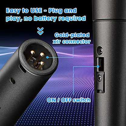 Perrycom Professional Dynamic Vocal Microphone with On and Off Switch, Cardioid Handheld Metal Mic for Singing, Compatible with AMP/Speaker/Mixer,Black Clip,XLR Gold-Plating Conn(TM58S) - style: Cardioid