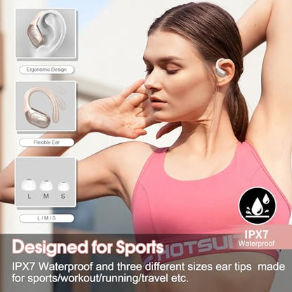 Aptkdoe Wireless Earbuds 75H Bluetooth 5.4 Sport Headphones with Earhooks | IPX7 Waterproof In-ear Buds Feature ENC Noise Cancelling Mic. Stereo Sound Device for Gym Running Workout, Rose Gold - color: Rose Gold