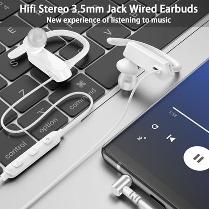 Wired Over Ear Earbuds with Microphone Ear Hook,3.5mm Headphones | Sport Earphones for Laptop/iPad/iPod/3.5mm Plug Phone,Noise Cancelling Headset for Chromebook/Switch/Galaxy/MP3 Running - color: White