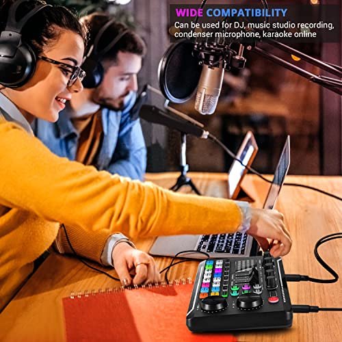 Facmogu F998 Live Sound Card Audio Mixer, Streaming Podcast Audio Interface | Studio Equipment with DJ Mixer Effects | Voice Changer Sound Effects | For PS4 PS5 Karaoke Tiktok YouTube Live Gaming Record