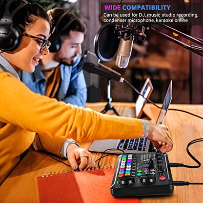 Facmogu F998 Live Sound Card Audio Mixer, Streaming Podcast Audio Interface | Studio Equipment with DJ Mixer Effects | Voice Changer Sound Effects | For PS4 PS5 Karaoke Tiktok YouTube Live Gaming Record