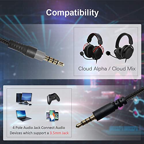 QJYTH Replacement Cord Compatible with Hyperx Cloud Alpha Headset | Inline Mute & Volume Control (No Inline Mic, Black)