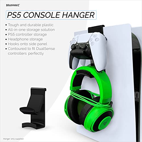 PS5 Game Controller & Headphone Hanger Console Mount for PlayStation PS5 DualSense Gamepad, Hook-On Hanger Bracket - Black