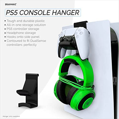 PS5 Game Controller & Headphone Hanger Console Mount for PlayStation PS5 DualSense Gamepad, Hook-On Hanger Bracket - Black