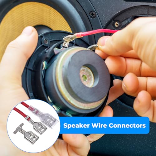 30Pcs 2.8mm 4.8mm and 6.3mm Female Spade Crimp Terminal with Insulating Sleeve and Wire, Red+Black Quick Splice Connector Kit for Speaker Wire, Crimp Terminal Assortment with 20cm Wires