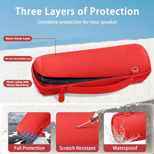 co2CREA Hard Travel Case for JBL Flip 7/6/5/4 Speaker, Red - color: Red Case