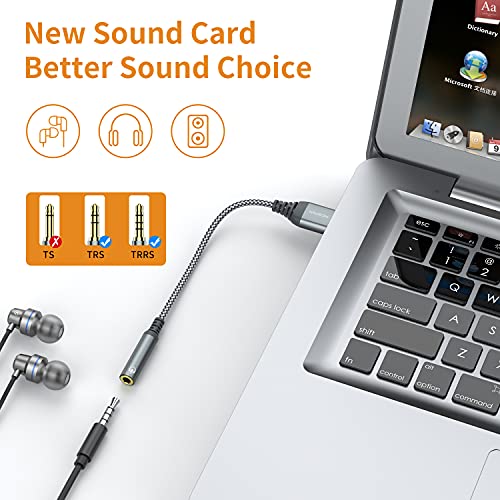 USB to 3.5mm Jack Audio Adapter,External Sound Card USB-A to Audio Jack Adapter with Aux Stereo Converter Compatible with Headset,PC Windows,Laptop Mac, Desktops, Linux, PS4 and More Device (Grey)