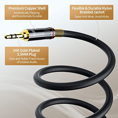 HiFind 3.5mm AUX Cable 10 Ft (Real Hi-Fi Sound-Silver Plated Copper-Spring SR-Shielded) Auxiliary Stereo Audio Cable Braided 1/8 inch 3.5 mm AUX Cord for Headphones, Car, Home Stereos, Speaker,Phones - size: 10FT, style: 3.5mm to 3.5mm