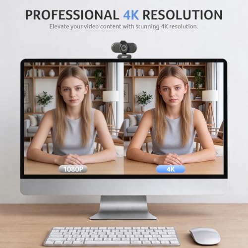 Acer A640 4K Webcam for PC with Sony Sensor PDAF Autofocus AI Noise Canceling Mic 2K 1080P/60fps USB A to C Adapter Computer Camera for Gaming Streaming Meetings Switch 2 Camera Teams Zoom Facetime - color: Deep Black