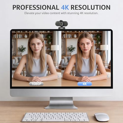 Acer A640 4K Webcam for PC with Sony Sensor PDAF Autofocus AI Noise Canceling Mic 2K 1080P/60fps USB A to C Adapter Computer Camera for Gaming Streaming Meetings Switch 2 Camera Teams Zoom Facetime - color: Deep Black