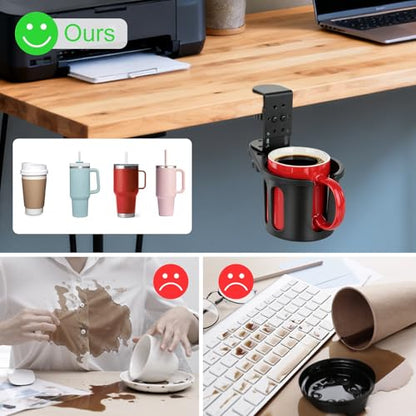 Desk Cup Holder Clamp, Rotatable Clip On Table Cup Holder | Water Bottle Stand Drink Coffee Mug Storage, Office Accessories for Home and School - color: Black-1