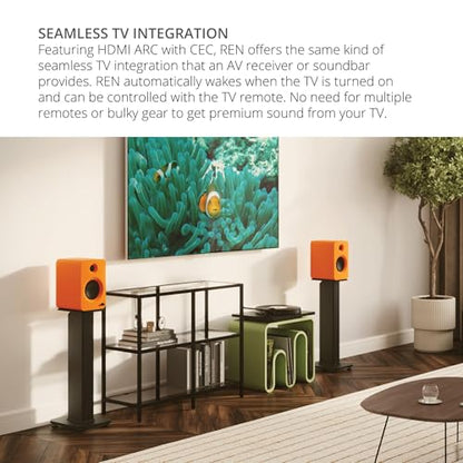 Kanto REN MO Bluetooth Powered Bookshelf Speakers - Matte Orange Pair S6W Angled Desktop Speaker Stands for Large Speakers - White Pair (2024) - size: RENMO, style: S6W