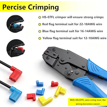 smseace 90Pcs Right Angle Spade Connector 22-18/16-14/12-10AWG Nylon Quick Disconnect Flag Terminal Red/Yellow/Blue 90 Degree Wire Terminal Connector - size: 90Pcs