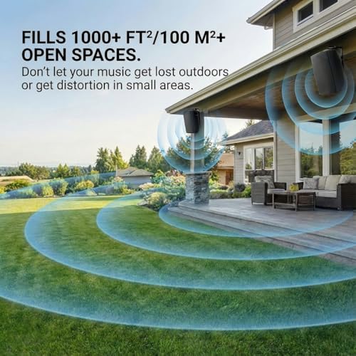 Herdio 8 Inch 600W Outdoor Bluetooth Speakers Waterproof with Powerful Bass, TWS Pairing Wall Mount Durable Loud Sound System | Ideal for Large Spaces: Commercial Areas, Spacious Backyards (Black) - color: Black