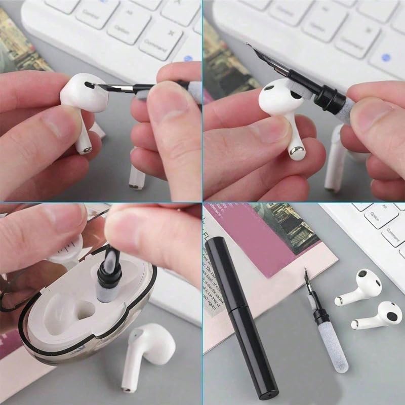 3-in-1 Earbuds Cleaning Pen with Soft Brush – Multifunctional Cleaner Kit for Wireless Earphones, Headphones Charging Box, Computer Keyboard, Phone Ports and Electronics(Black) - color: Black