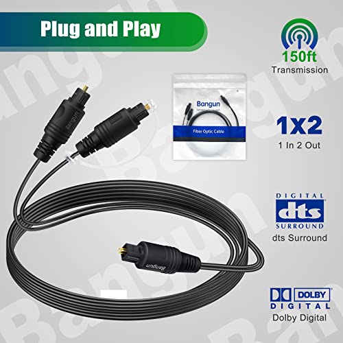 1x2 Digital Audio Splitter Cable, Toslink Digital Fiber Optic Audio Splitter 1 Male Input 2 Male Output (for Home Theatre, Xbox, PS5/PS4), 10ft - size: 10ft, style: optical splitter cable