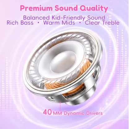 Candy Bila Wired Kids Headphones for School, Over-Ear for Boys Girls | Volume Limiter 85/94dB, HD Stereo Sound, Microphone and Wired Control,Foldable Design, Gradient Red - color: Gradient Red