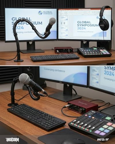 KF25 24-Inch Heavy-Duty Gooseneck Mic Stand with Flange Mount for Podium | Microphone holder for deep podiums and desks, up to 2.2 lb, with mic clip, 5/8-to-3/8 adapter, and 10 cable ties - size: 24-INCHS