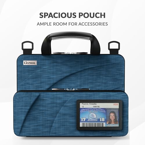 UZBL 13-14 Inch Always-on Chromebook Protective Hard Case with Accessory Pouch and Adjustable Shoulder Strap - color: Deep Blue