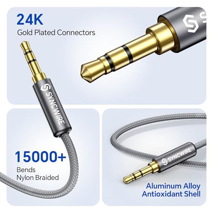 SYNCWIRE Headphone Splitter, 3.5mm Male to 2 Female Y Cable, Grey | Nylon-braided Cable Delivers Hi-Fi Stereo Sound for Apple, Samsung, tablets and more, Audio only; Microphone not Supported - color: Grey