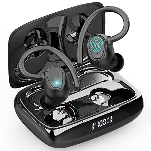 Wireless Earbud, Bluetooth 5.1 Headphones Sport Wireless Bluetooth Earphones in Ear Noise Cancelling Earbud with Mic Deep Bass, Earhooks Ear Buds IP7 Waterproof 48H Headset for Running Gym[2021 New] | IP7 Waterproof Wireless Earphones Ear Hooks, ENC Noise