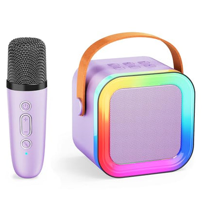 Kids Karaoke Machine Toy Ages 3-12, Wireless Mic BT Speaker, Purple - 1 Mic | Voice Changer, LED Party Lights, Duets, BT 5.3, Mini Rechargeable Portable, Christmas Birthday Gifts for Toddler Boys & Girls - color: Purple - 1