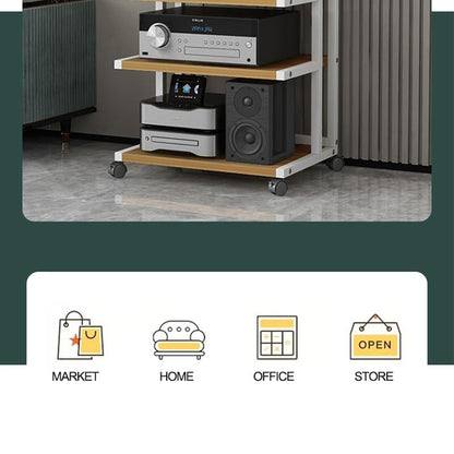 AV Media Shelf, 2-Tier Stereo Audio Rack Stand, Game Console Stereo Cabinet, CD Rack Entertainment Stereo Component Organizer, Easy To Install(P5Black)