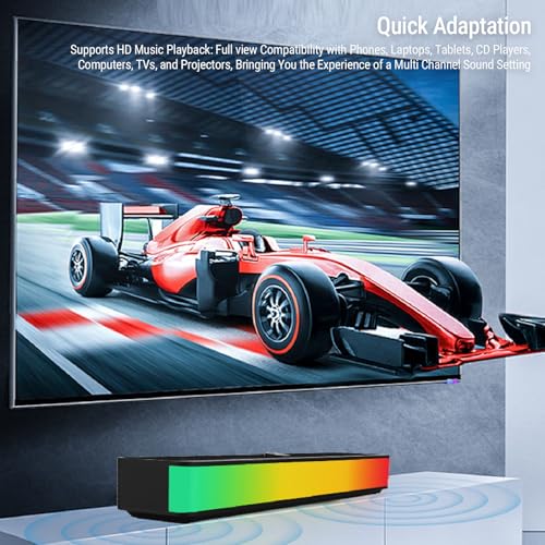 RGB Desktop Soundbar, 2.0 Channel Computer Speaker with Dynamic Lighting and Audio Light Sync, Volume Knob