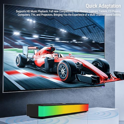 RGB Desktop Soundbar, 2.0 Channel Computer Speaker with Dynamic Lighting and Audio Light Sync, Volume Knob