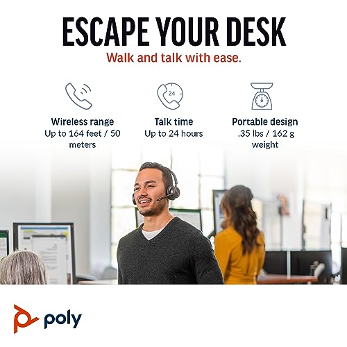 Poly Voyager 4320 UC Wireless Headset (Plantronics) - Stereo Headphones w/Noise-Canceling Boom Mic - Connect PC/Mac/Mobile via Bluetooth - Works w/Teams, Zoom, & More - Amazon Exclusive - style: 2023 Version (USB-C & USB-A)