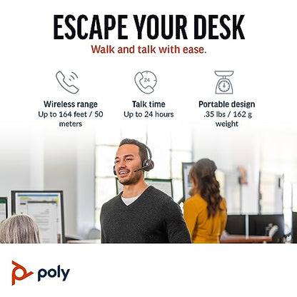 Poly Voyager 4320 UC Wireless Headset (Plantronics) - Stereo Headphones w/Noise-Canceling Boom Mic - Connect PC/Mac/Mobile via Bluetooth - Works w/Teams, Zoom, & More - Amazon Exclusive - style: 2023 Version (USB-C & USB-A)