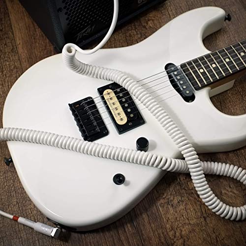 Premium Guitar Coil Cable 20 Feet, Instrument Coiled Curly Cord for Guitar Bass, 1/4 inch Right Angle to Straight, White … - size: 20' (White)