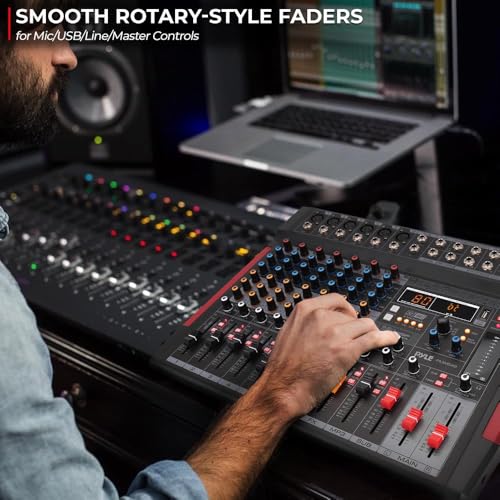 Pyle Professional 8 Channel Audio Mixer - DJ Sound Controller w/ Bluetooth Wireless, 6 XLR Mic/Line Input, DSP Effects, USB-A Input, PC Recording, MP3 Player, LED Level Meters, Sub Out - PMX648 - size: 8