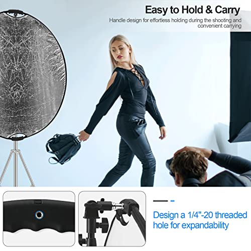 WELLMAKING 43'' Reflector Photography with Tilt Adapter for Studio Outdoor | 110cm 5-in-1 Light Reflector, Foldable with Carrying Bag, Portable Setup,Premium Coating, Translucent Silver Gold White Black - size: 43 Inch (110cm)