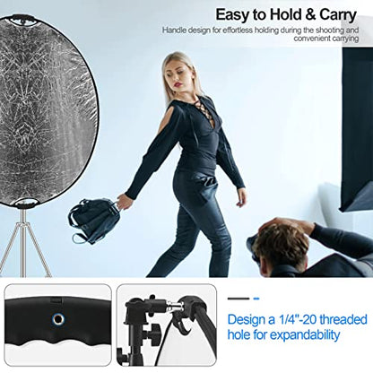 WELLMAKING 43'' Reflector Photography with Tilt Adapter for Studio Outdoor | 110cm 5-in-1 Light Reflector, Foldable with Carrying Bag, Portable Setup,Premium Coating, Translucent Silver Gold White Black - size: 43 Inch (110cm)