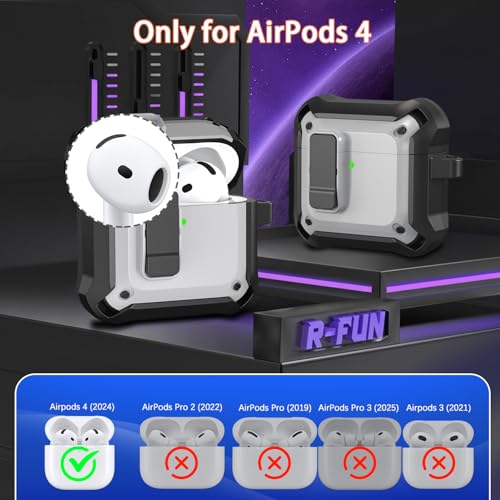 for AirPods 4 Case with Lock Magnetic Lid MagSafe, White | Compatible with Apple AirPods 4th Generation Protective Case with Cleaner Kit & Carabiner, Powerful Drop Protection - color: DHF-White, size: Airpods 4th Generation