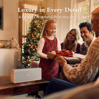 DOSS SoundBox Ultra Bluetooth Speaker, 2.1 Channel Audio, Deep Bass - Gold | 80W Powerful Sound, Wood-Grain Design, Dual DSP Tech, 18H Playtime, Elegant Living Room Decor, BT 5.3, Home & Office use - color: Gold