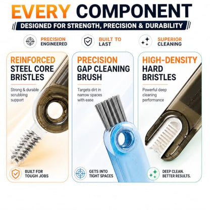 3-in-1 Cleaning Brush for Cups, Bottles & Keyboards, Multifunctional Detail Cleaning Tool for Lids, Gaps, Earbuds & Hard-to-Reach Areas, Compact Portable Cleaning Kit for Home, Office & Travel.