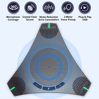 Conference Speaker and Microphone, 360° Omnidirectional USB Speakerphone Microphone with USB Hub, Noise Reduction/Echo Cancellation Computer Microphone for 8-10 People Business Conference, Home Office