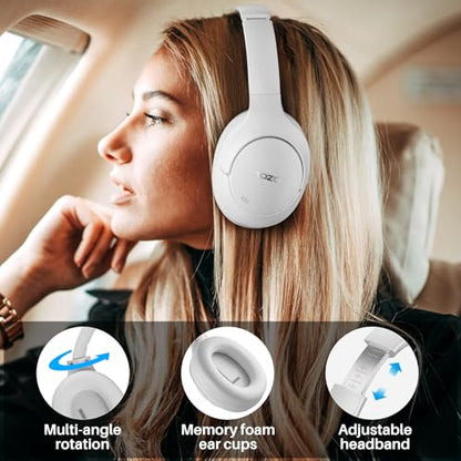 TOZO Hybrid Active Noise Cancelling Headphones, Hi Res Audio | Wireless Over Ear Bluetooth Headset, 60H Playtime, Custom EQ via App Deep Bass Comfort Fit Ear Cups, for Home Office Travel - color: White