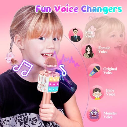 Karaoke Microphone Toys for Kids, Wireless Bluetooth Mic with Lights & Speaker, Portable Home KTV Player System, Perfect Birthday Party for 3-12 Year Old Boys & Girls - color: Rose Gold