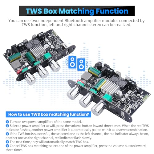 2 Pack ZK-1001U Bluetooth 5.3 Mono Amplifier Board with TWS & Boost Circuit | Mini Audio Amp for Home Outdoor DIY Speakers with 100W Power Output, Treble and Bass, USB/AUX/BT Input, DC 9-24V - color: Black 2PCS ZK-1001U