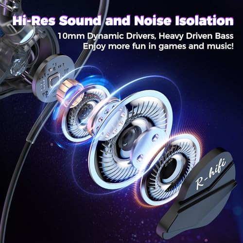 BlueFire Wired Gaming Earbuds with Microphone, HiFi Deep Bass in-Ear Headphones, Noise Cancelling Earphones with Volume Control, Compatible with PC, Phone, in Ear Earbuds for Gaming, Sports and Music