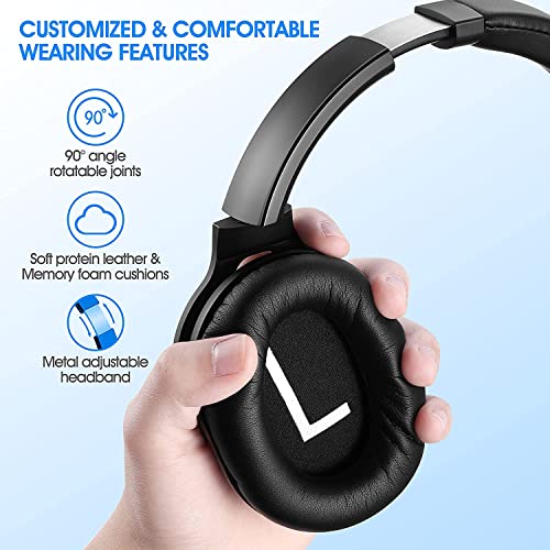 ZIHNIC Active Noise Cancelling Headphones, 40H Playtime Wireless Bluetooth Headset with Deep Bass Hi-Fi Stereo Sound,Comfortable Earpads for Travel/Home/Office (Black) - color: Full black