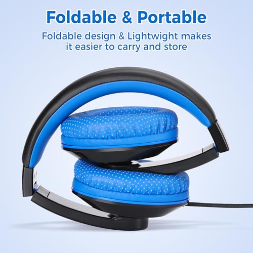 rockpapa Comfort+ Kids Headphones with Microphone, Boys Girls Student Over-Ear Headphones Wired Foldable for School Classroom Laptop PC Computer Tablet Black Blue - color: Blue/Black