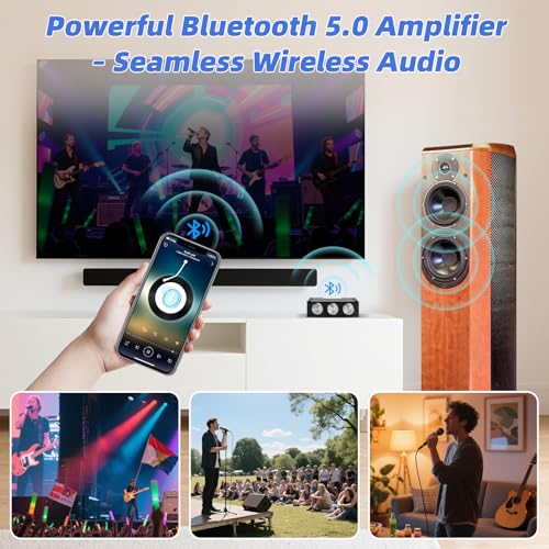 ZK-1002T Bluetooth 5.0 Stereo Amplifier Board, 200W HiFi 2.0 Channel Mini Audio Amp Module with Treble & Bass Control, AUX Input, DC 12V-24V for DIY Speakers,Home Audio - color: ZK-1002T
