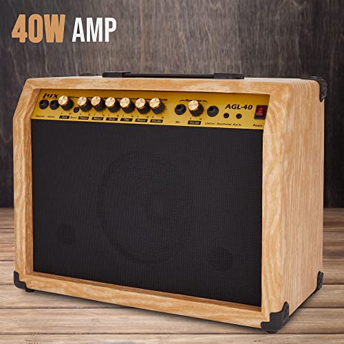 LyxPro 40 Watt Electric Guitar Amplifier | Solid State Studio Amp with 8” 4-Ohm Speaker, Custom EQ Controls, Drive, Delay, ¼” Passive/Active/Microphone Inputs, Aux in & Headphone Jack - Natural - color: Natural, size: 40 Watt